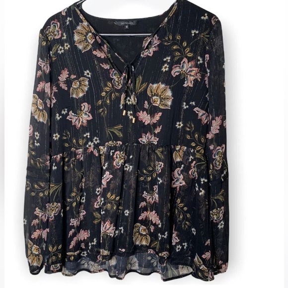 PORTMANS Delphine Woodland Winter Floral Black Gold Metallic Long Sleeve Blouse - Picture 9 of 9